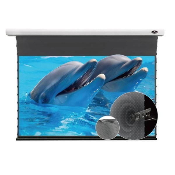 VIVIDSTORM ALR P Slimline Motorised Drop Down Projector Screen for Standard Throw Projectors with Acoustic Transparency