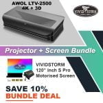 AWOL Vision LTV-2500 4K 3D Triple Laser Projector + VIVIDSTORM S Pro CLR Projector Screen Bundle Deal