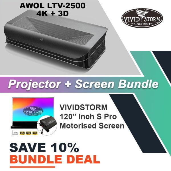 AWOL Vision LTV-2500 4K 3D Triple Laser Projector + VIVIDSTORM S Pro CLR Projector Screen Bundle Deal