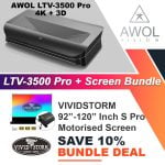 AWOL Vision LTV-3500 Pro 4K 3D Triple Laser Projector + VIVIDSTORM S Pro 92''-120'' Rollable CLR/ALR Projector Screen Bundle Deal
