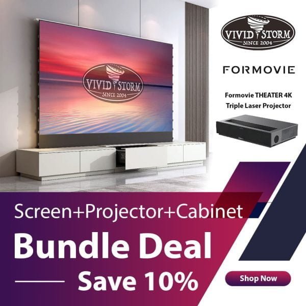 Formovie Theater 4K Projector + VIVIDSTORM S Pro CLR Screen + Laser TV Cabinet Bundle Deal