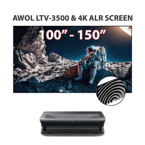AWOL Vision LTV-3500 4K Laser Projector + VIVIDSTORM Fixed Frame 100"-150" Fresnel ALR Screen Bundle Deal